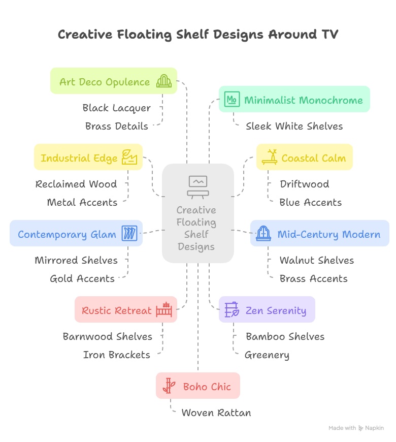 12 Creative Floating Shelf Designs Around Your TV