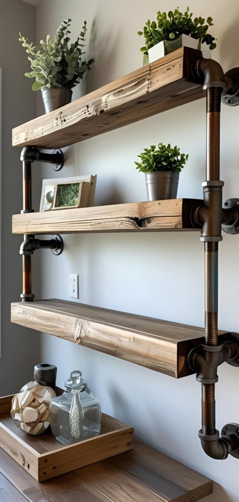 Rustic Pipe and Wood Shelf